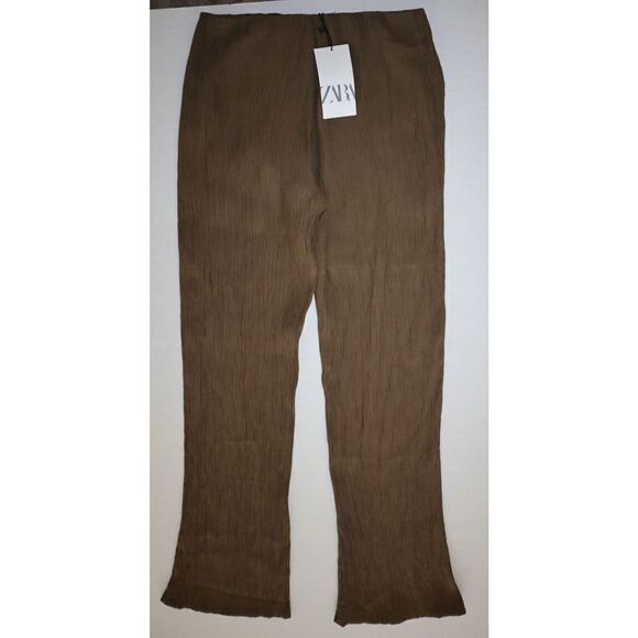 Zara Women's Sz XS Olive Green Wrinkle Effect Full Length Pants - Picture 2 of 7